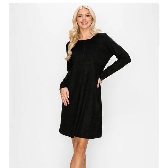 JOH Aurora Black Long Sleeve Suede Dress - Picture 3 of 12